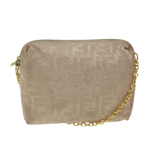 FENDI Chain Zucca Canvas Shoulder Bag Beige - Picture 1 of 12